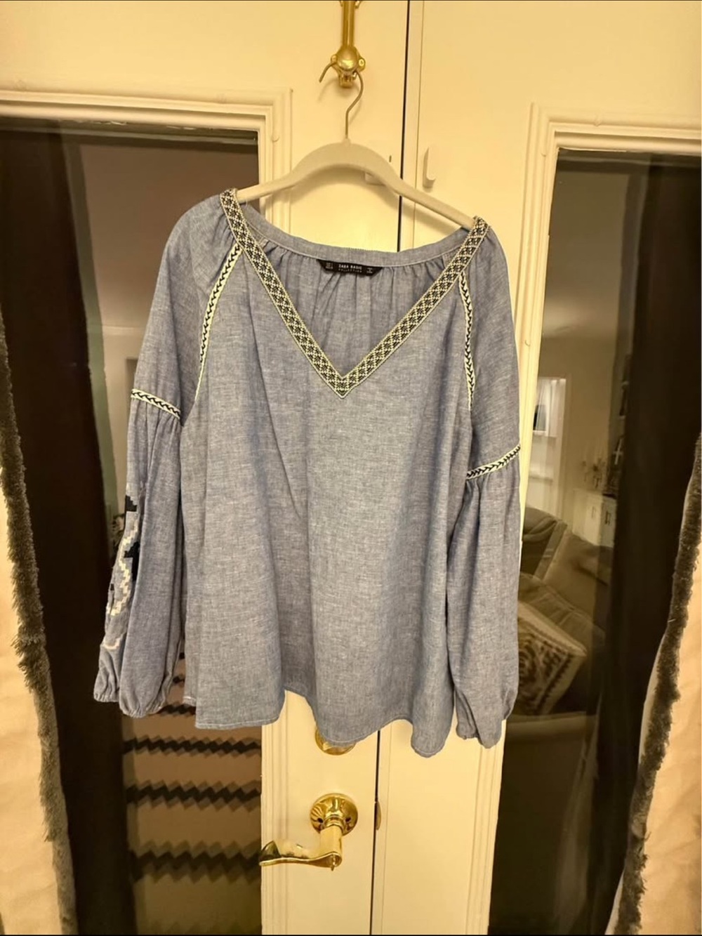 Zara Light Blue Embroidered Chambray Tunic